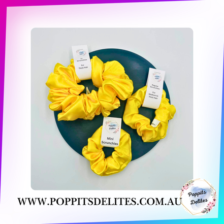 Yellow Satin Scrunchie - Poppits Delites