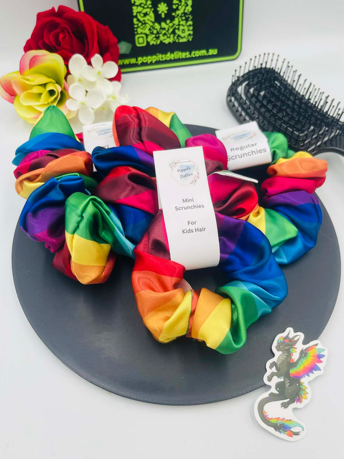 Rainbow Satin Scrunchie - Poppits Delites