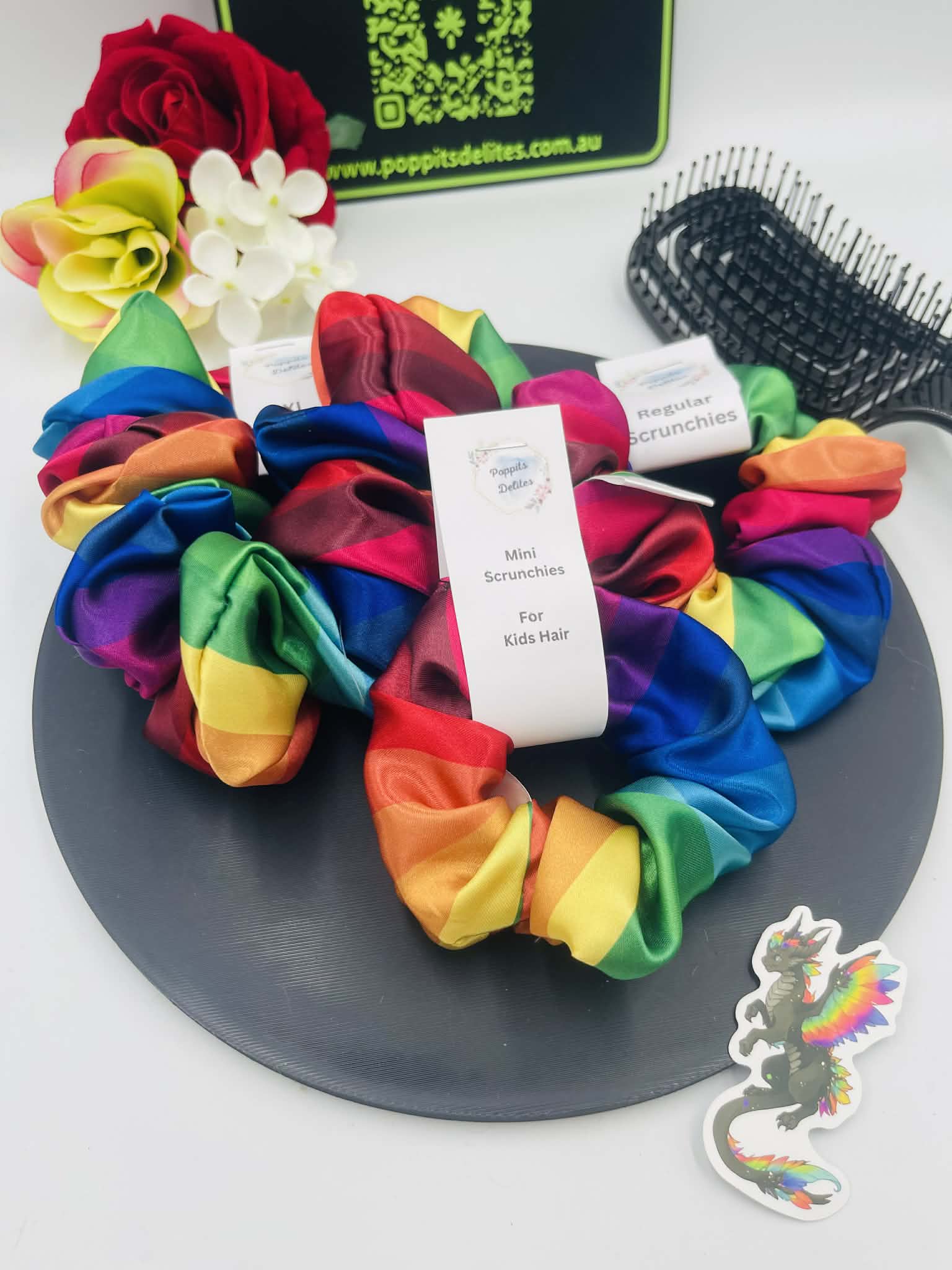 Rainbow Satin Scrunchie - Poppits Delites