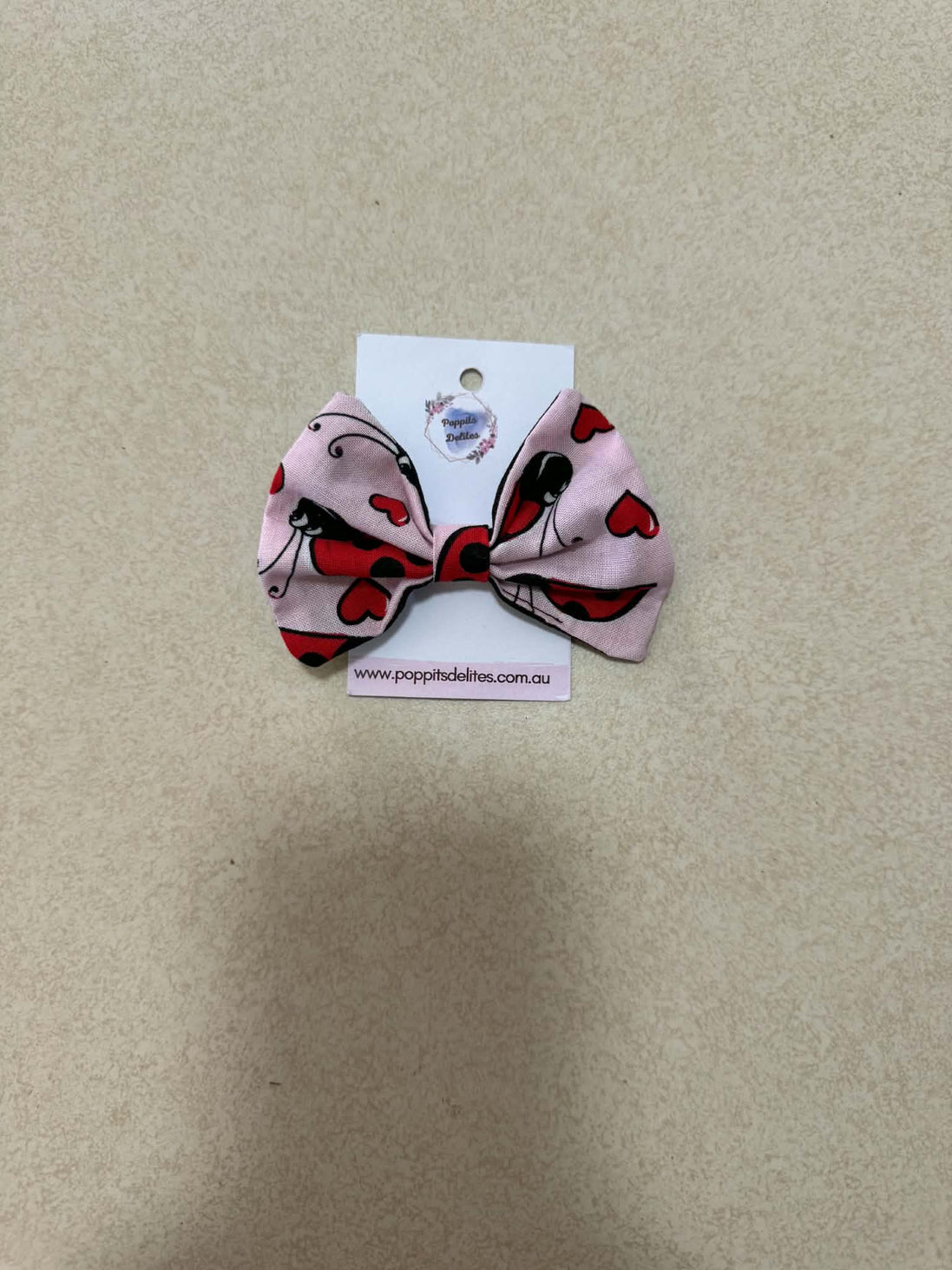 Ladybug Heart Mini Fabric Hair Bow