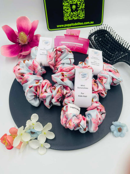 Cherry Blossom Satin Scrunchie - Poppits Delites