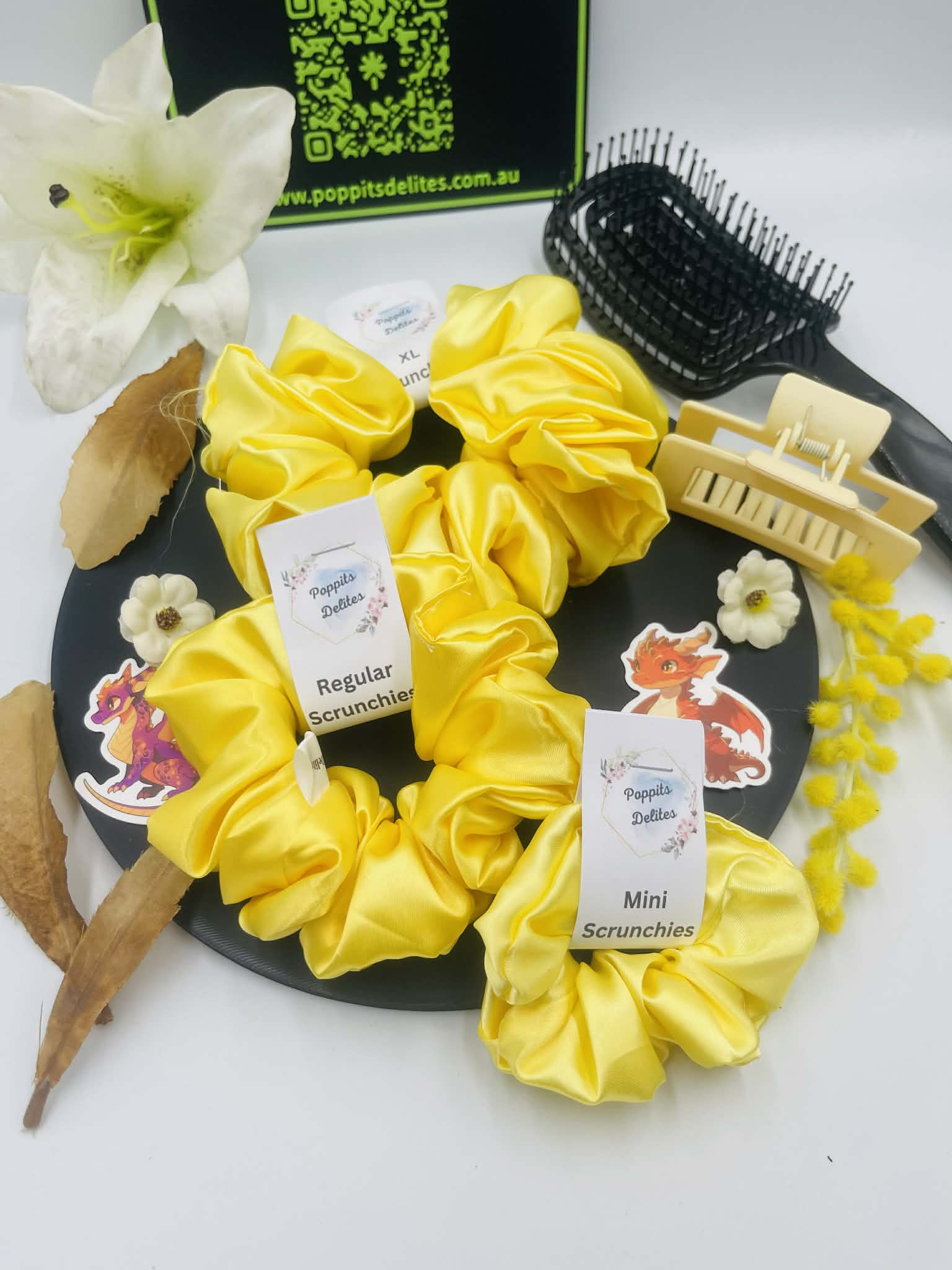 Yellow Satin Scrunchie - Poppits Delites