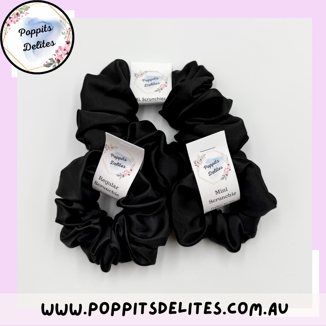 Black Satin Scrunchie - Poppits Delites