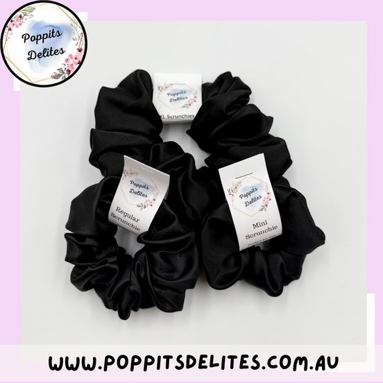 Black Satin Scrunchie - Poppits Delites