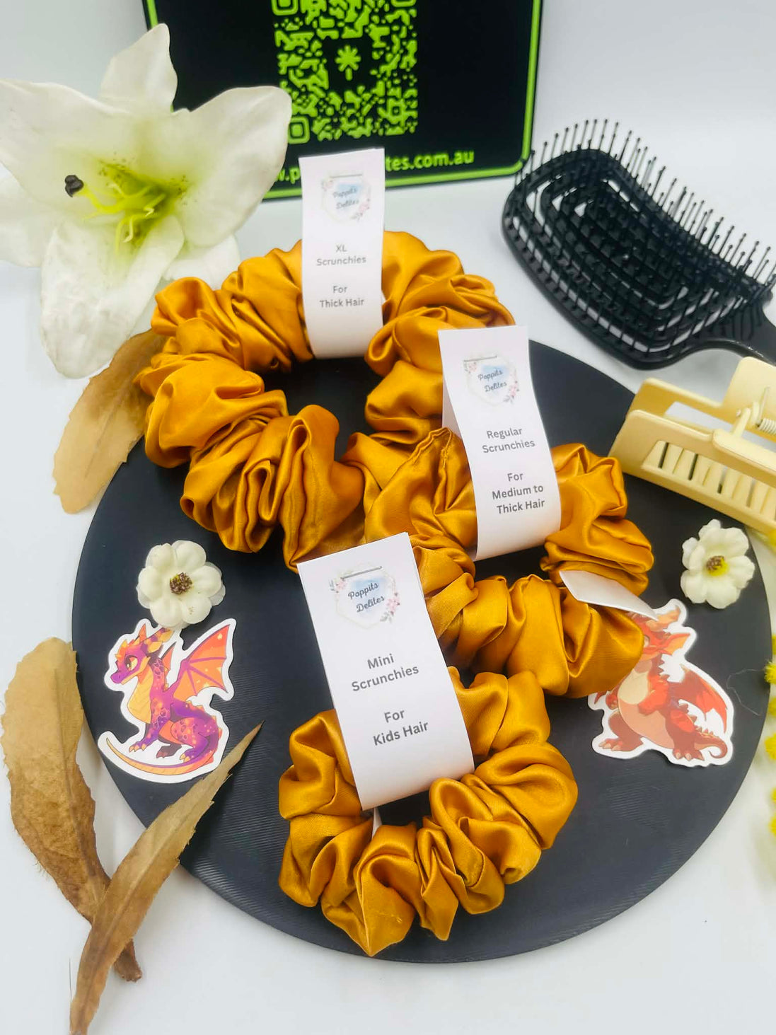 Golden Satin Scrunchie - Poppits Delites