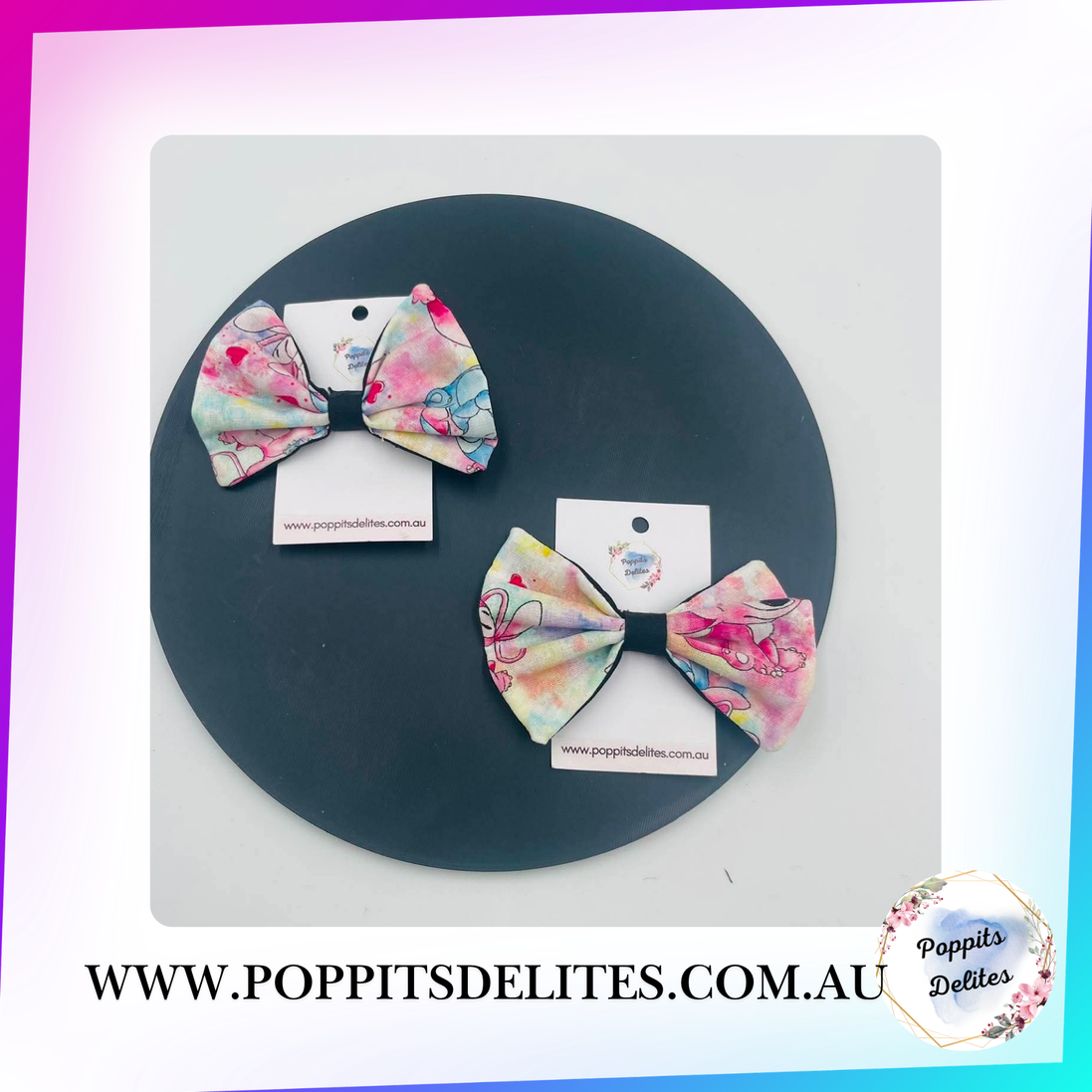 Stitch and Angel Mini Fabric Hair Bow - Poppits Delites
