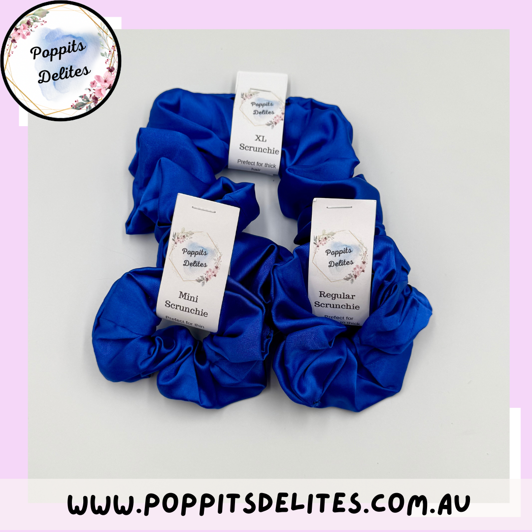 Dark Blue Satin Scrunchie - Poppits Delites