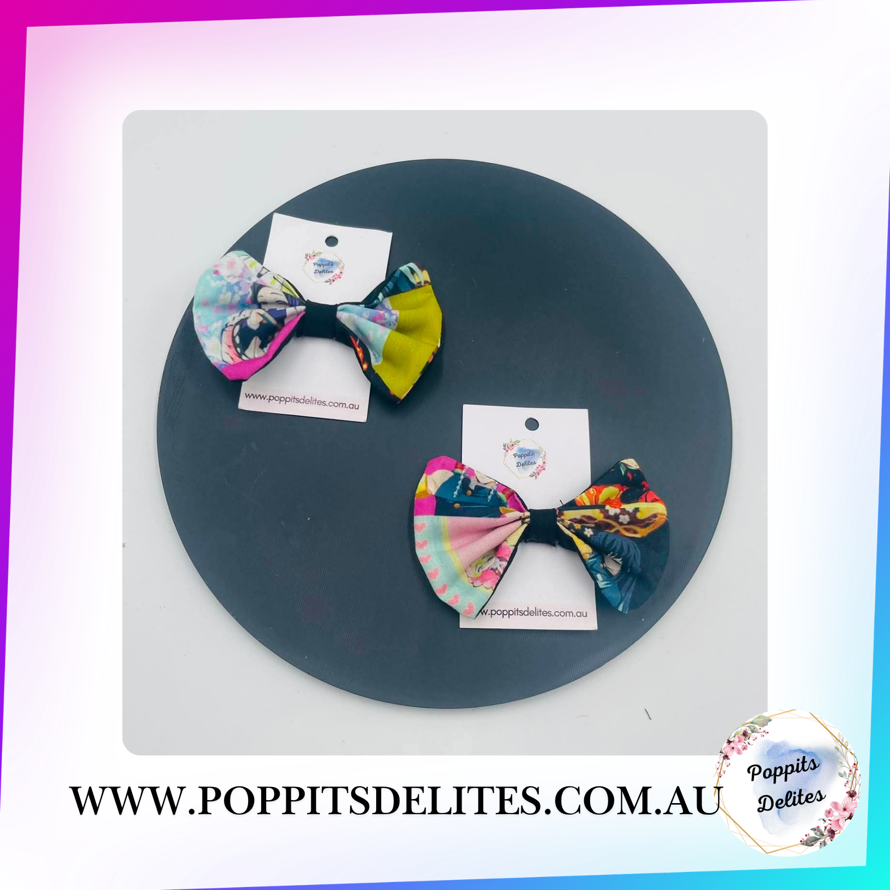 Demon Slayer Mini Fabric Hair Bow - Poppits Delites