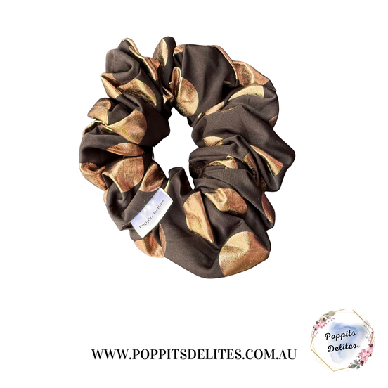 Black & Gold Dots Satin Scrunchie