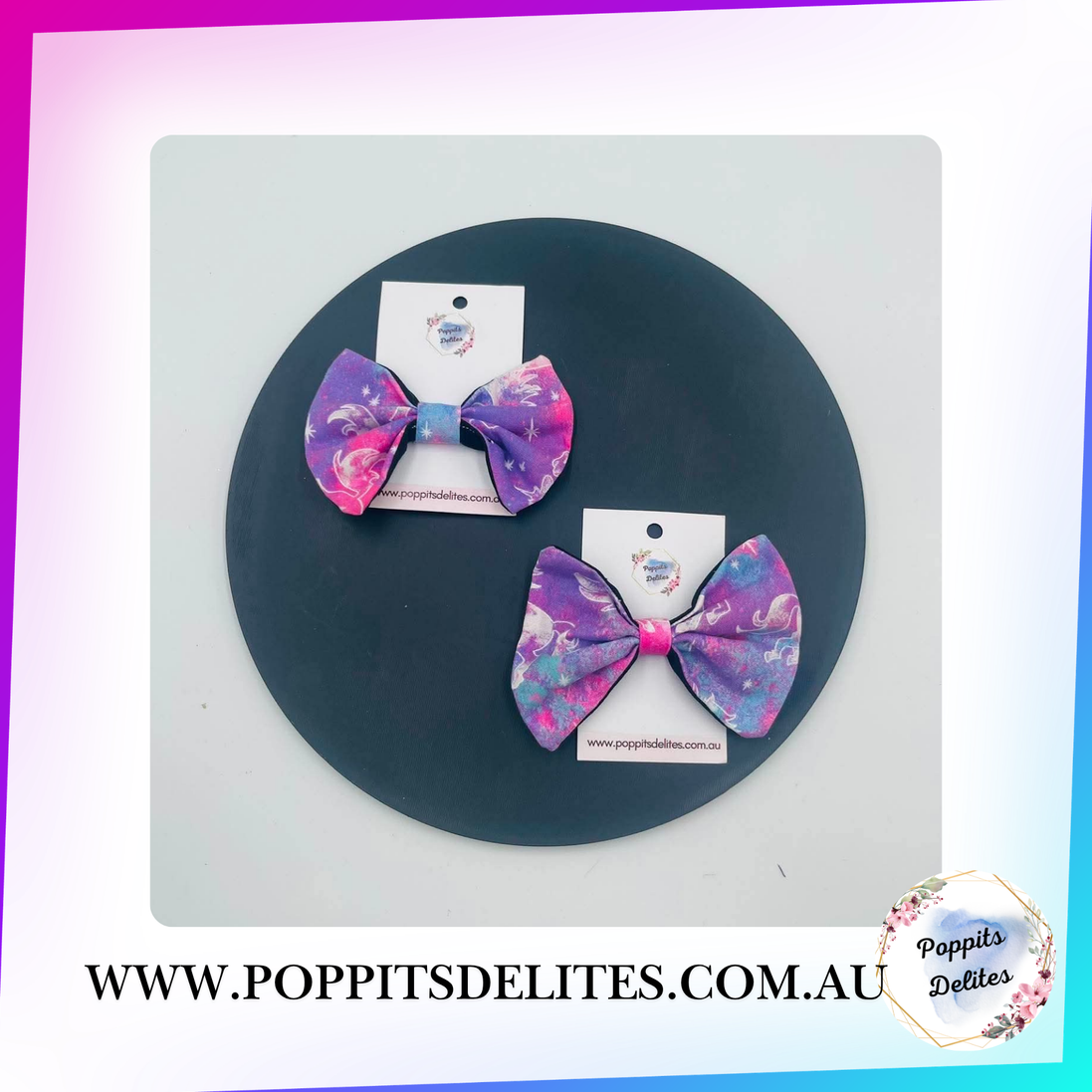 Galaxy Unicorn Mini Fabric Hair Bow - Poppits Delites