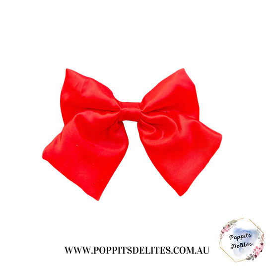 Red Satin Sailor Hair Bow - Poppits Delites