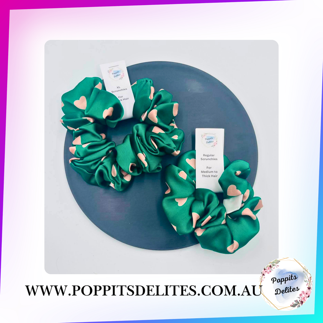 Green Heart Satin Scrunchie