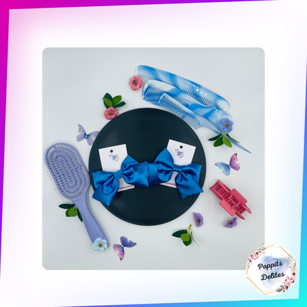 Blue Satin Sailor Hair Bow - Poppits Delites