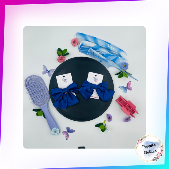 Navy Blue Satin Sailor Hair Bow - Poppits Delites