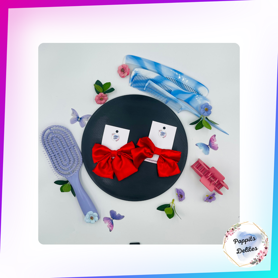 Red Satin Sailor Hair Bow - Poppits Delites