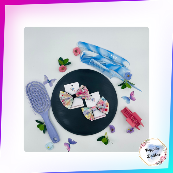 Stitch and Angel Mini Fabric Hair Bow - Poppits Delites