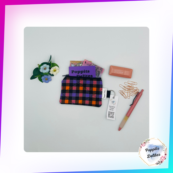 Purple & Orange Gingham Coin Purses - Poppits Delites