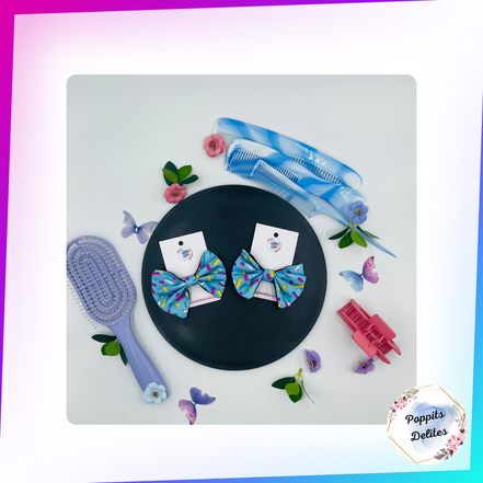 Blue Sprinkles Mini Fabric Hair Bow - Poppits Delites