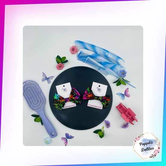 Paint Splash Mini Fabric Hair Bow - Poppits Delites