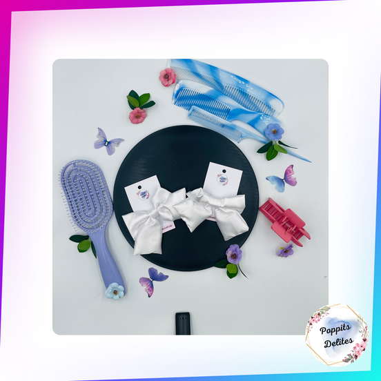 White  Satin Sailor Hair Bow - Poppits Delites