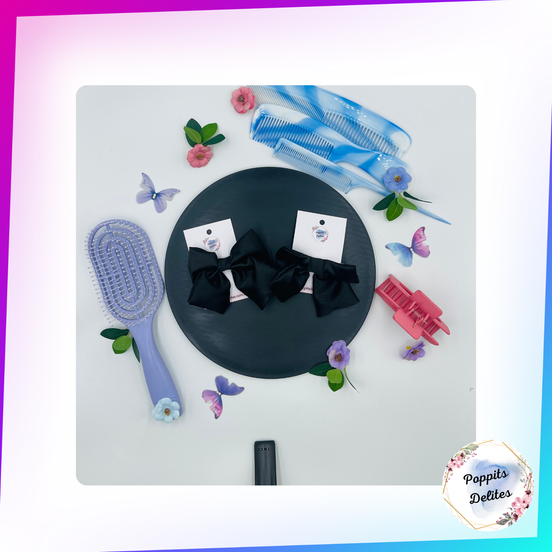 Black  Satin Sailor Hair Bow - Poppits Delites