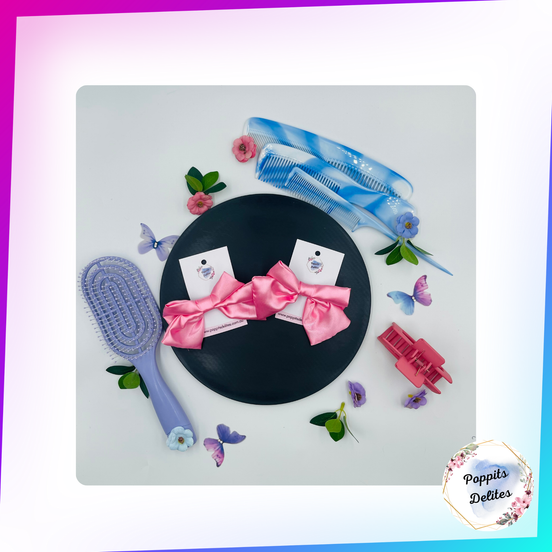 Metallica Pink  Satin Sailor Hair Bow - Poppits Delites