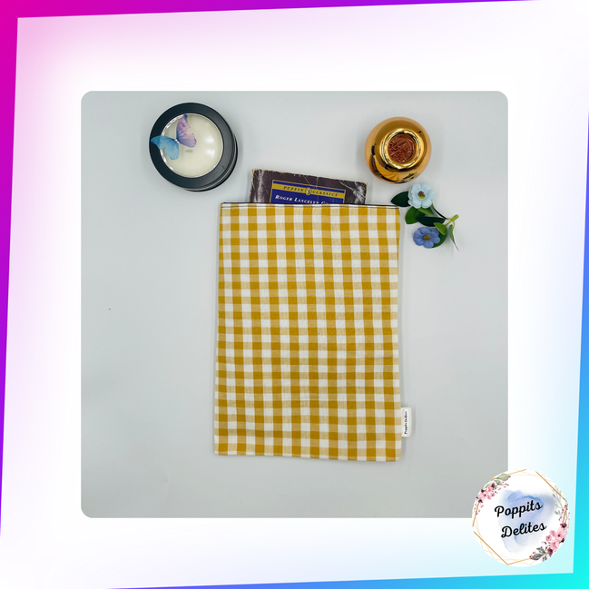 Mustard Gingham Book Sleeve - Poppits Delites
