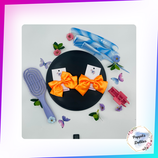 Orange  Satin Sailor Hair Bow - Poppits Delites