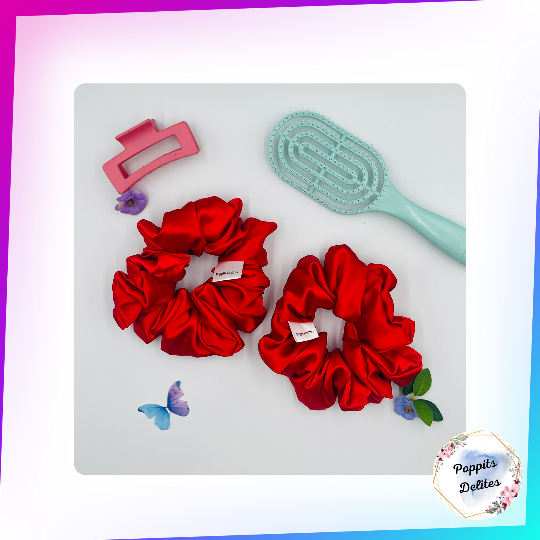 Red Satin Scrunchie - Poppits Delites