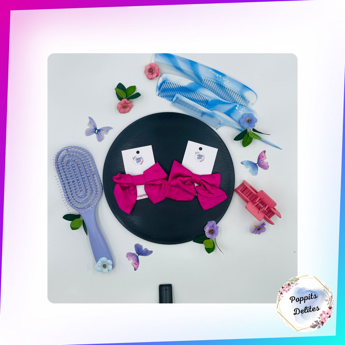 Dark Pink  Satin Sailor Hair Bow - Poppits Delites