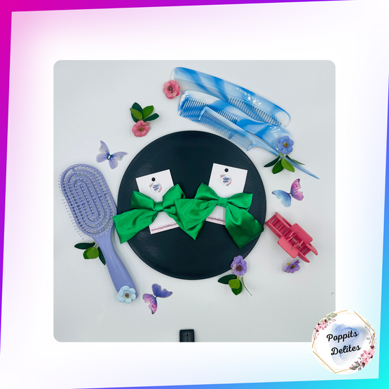 Green  Satin Sailor Hair Bow - Poppits Delites