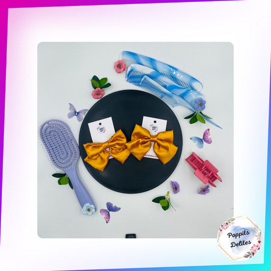 Gold  Satin Sailor Hair Bow - Poppits Delites