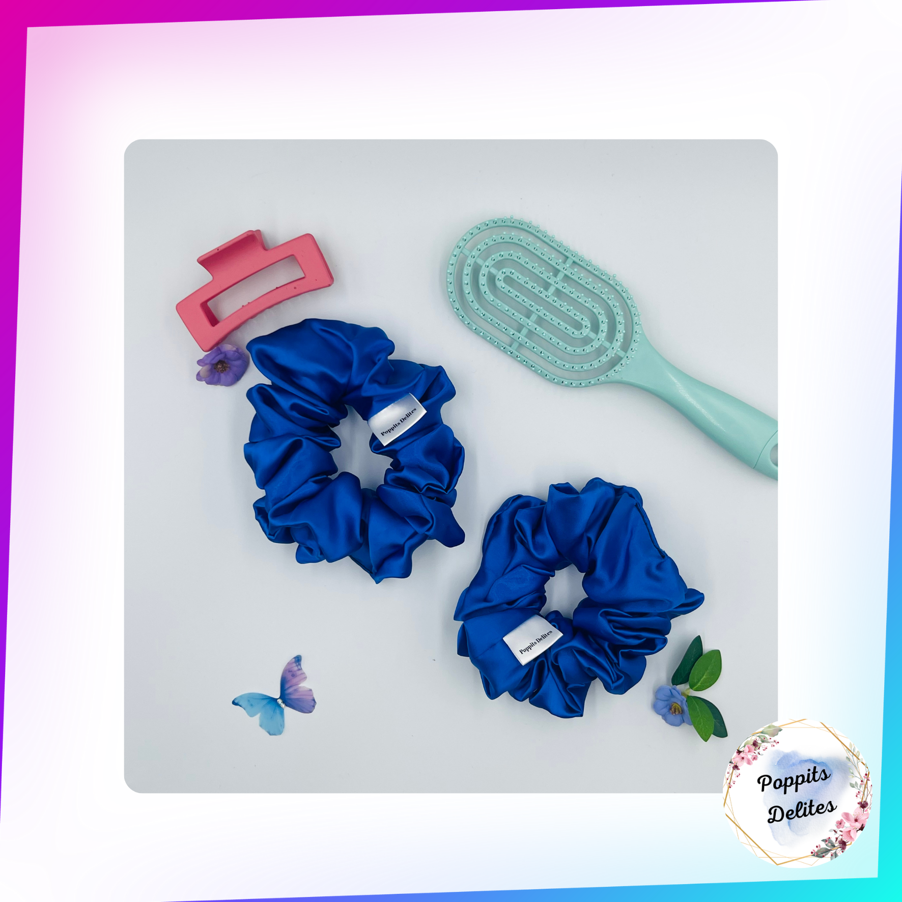 Dark Blue Satin Scrunchie - Poppits Delites