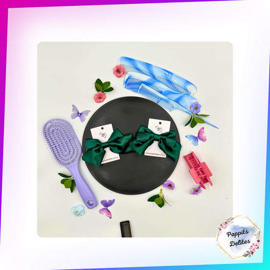 Dark Green Satin Sailor Hair Bow - Poppits Delites