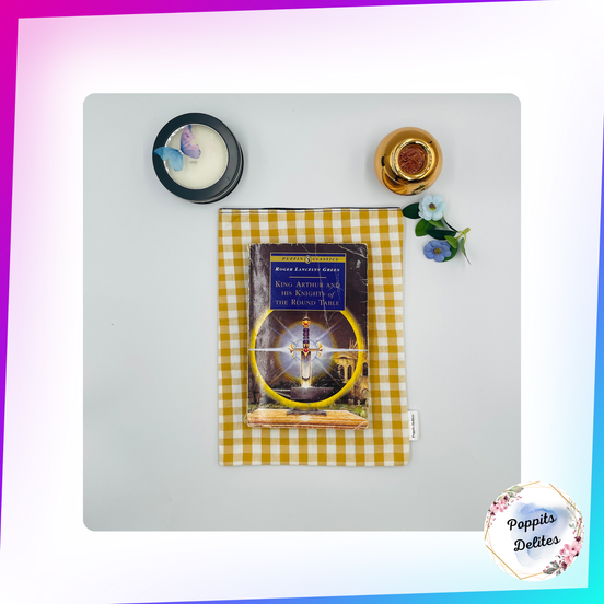 Mustard Gingham Book Sleeve - Poppits Delites