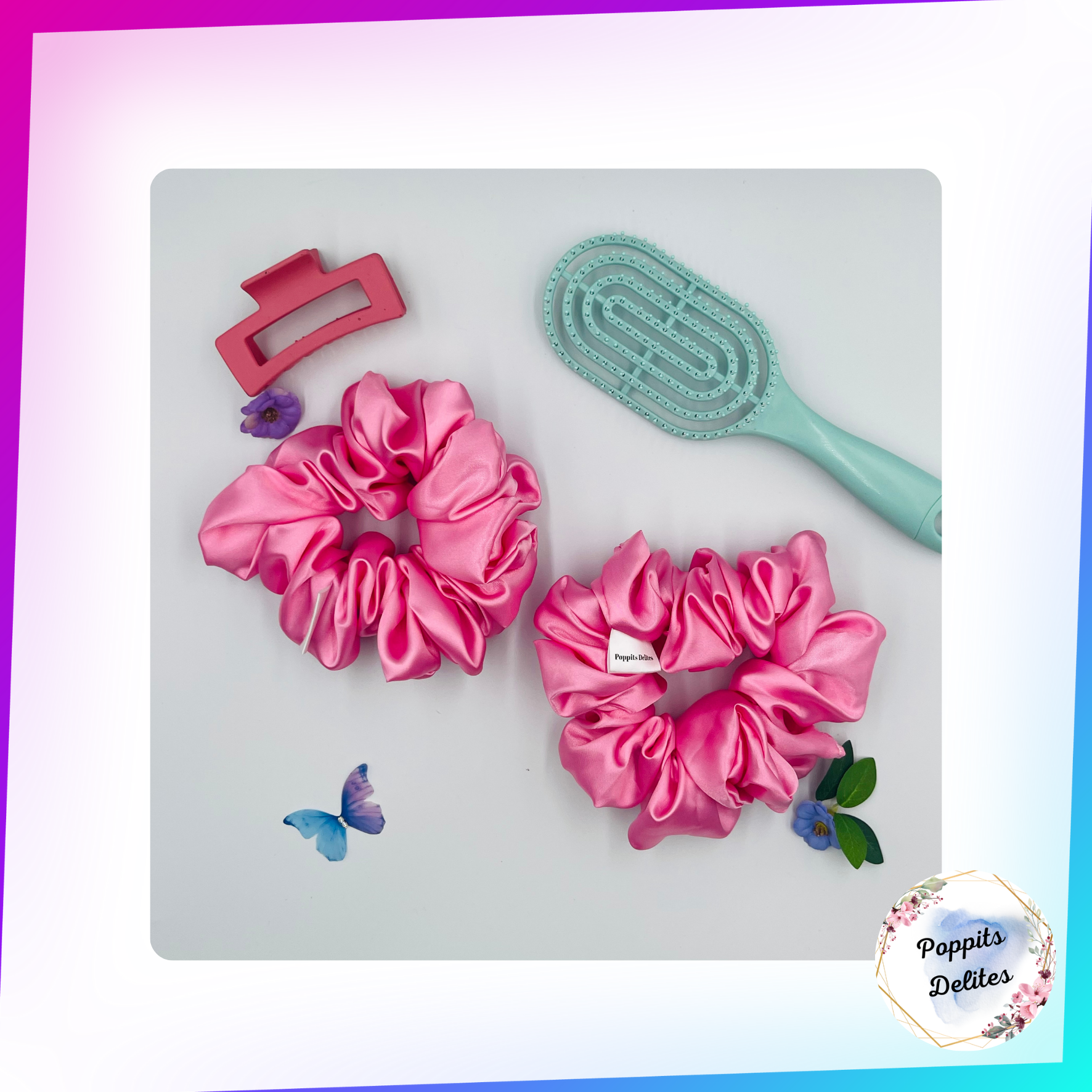 Pink Satin Scrunchie - Poppits Delites