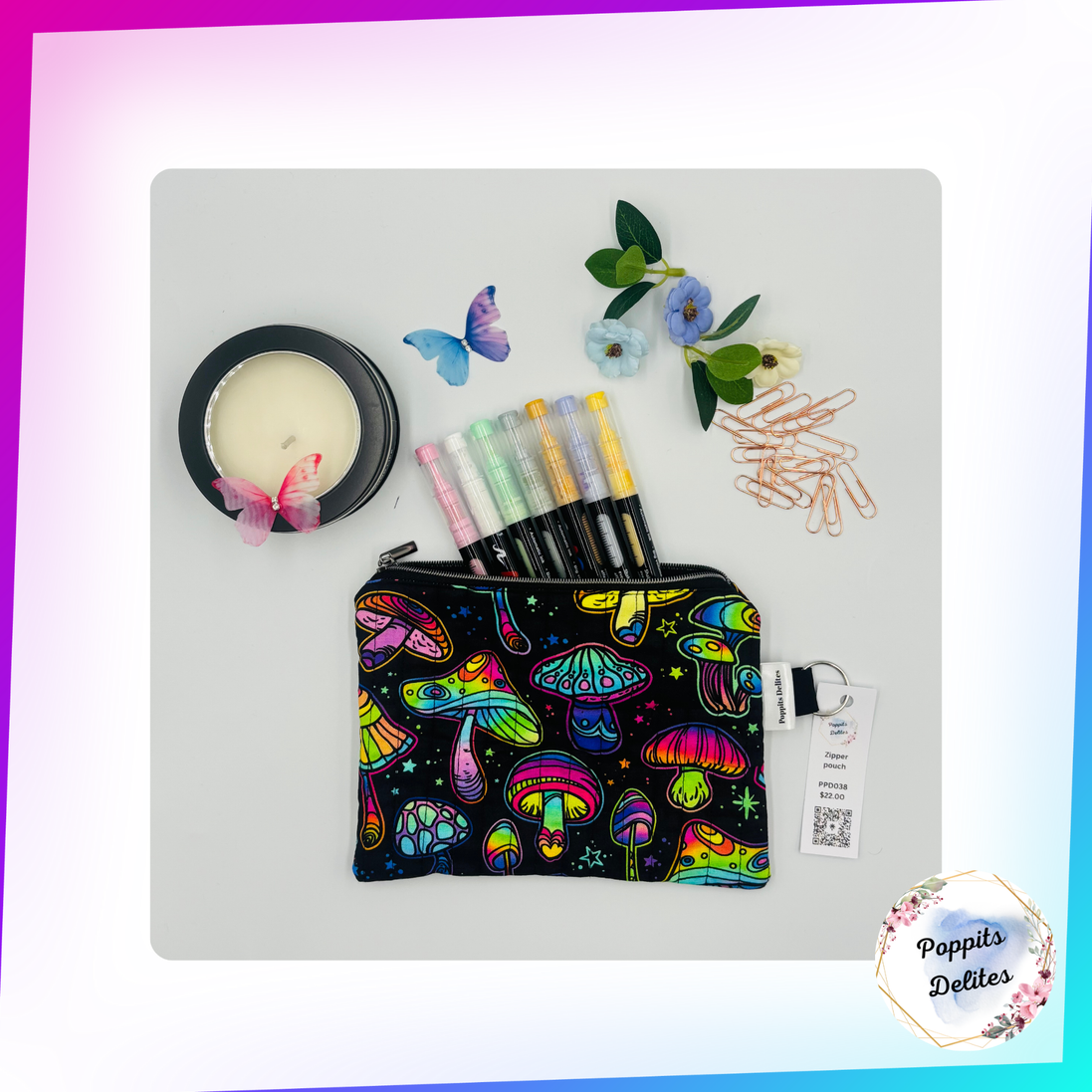 Mushrooms Zipper Pouches - Poppits Delites