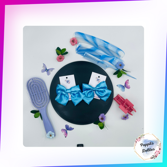 Sky Blue Satin Sailor Hair Bow - Poppits Delites