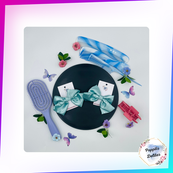 Metallica Blue  Satin Sailor Hair Bow - Poppits Delites