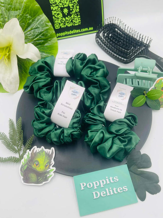 Forest Green Satin Scrunchie - Poppits Delites