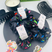 Black Dots Satin Scrunchie - Poppits Delites