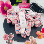 Pink Satin Flower Scrunchie - Poppits Delites
