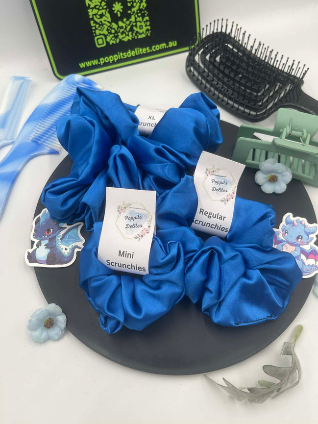 Dark Blue Satin Scrunchie - Poppits Delites