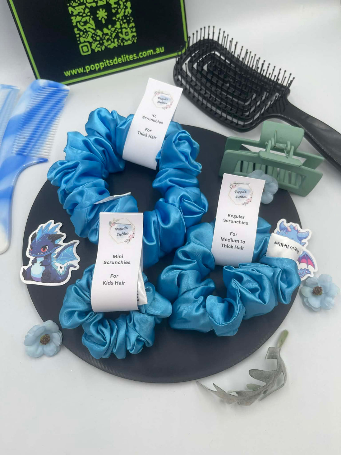 Light Blue Satin Scrunchie - Poppits Delites