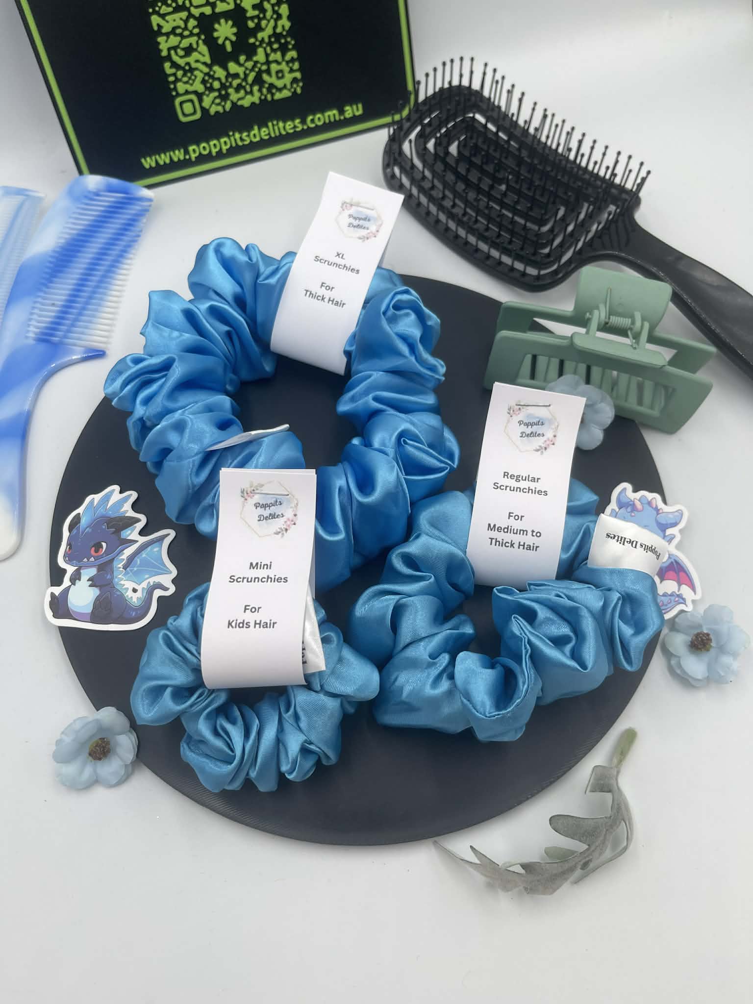 Light Blue Satin Scrunchie - Poppits Delites