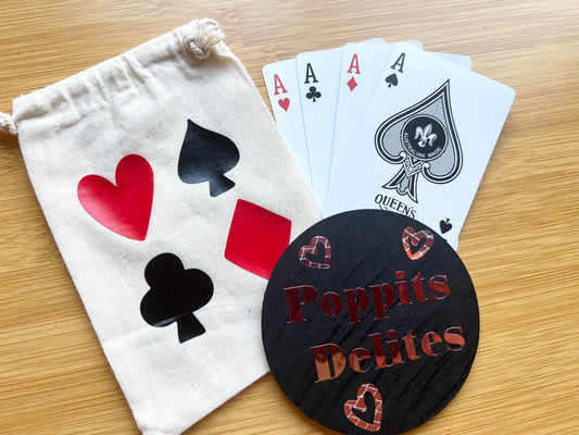 Playing cards bags - Poppits Delites offering amazing and affordable pamper products for all family member. Our collections include bath bombs, sugar & salt scrubs, candles, tea lights and essentials products and much more. We are based in Qld and post australia wide with registered tracking post. 