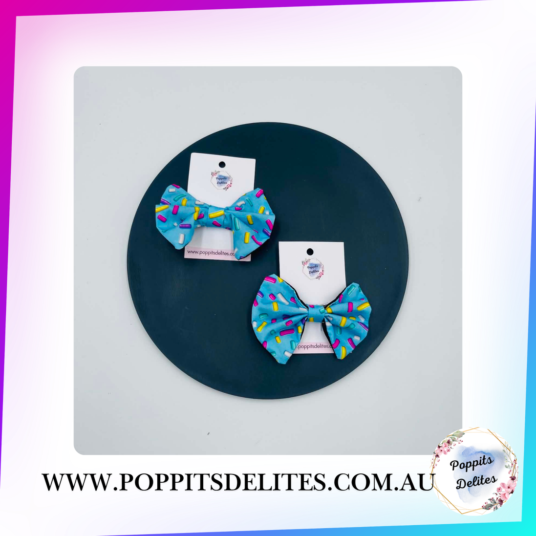 Blue Sprinkles Mini Fabric Hair Bow - Poppits Delites