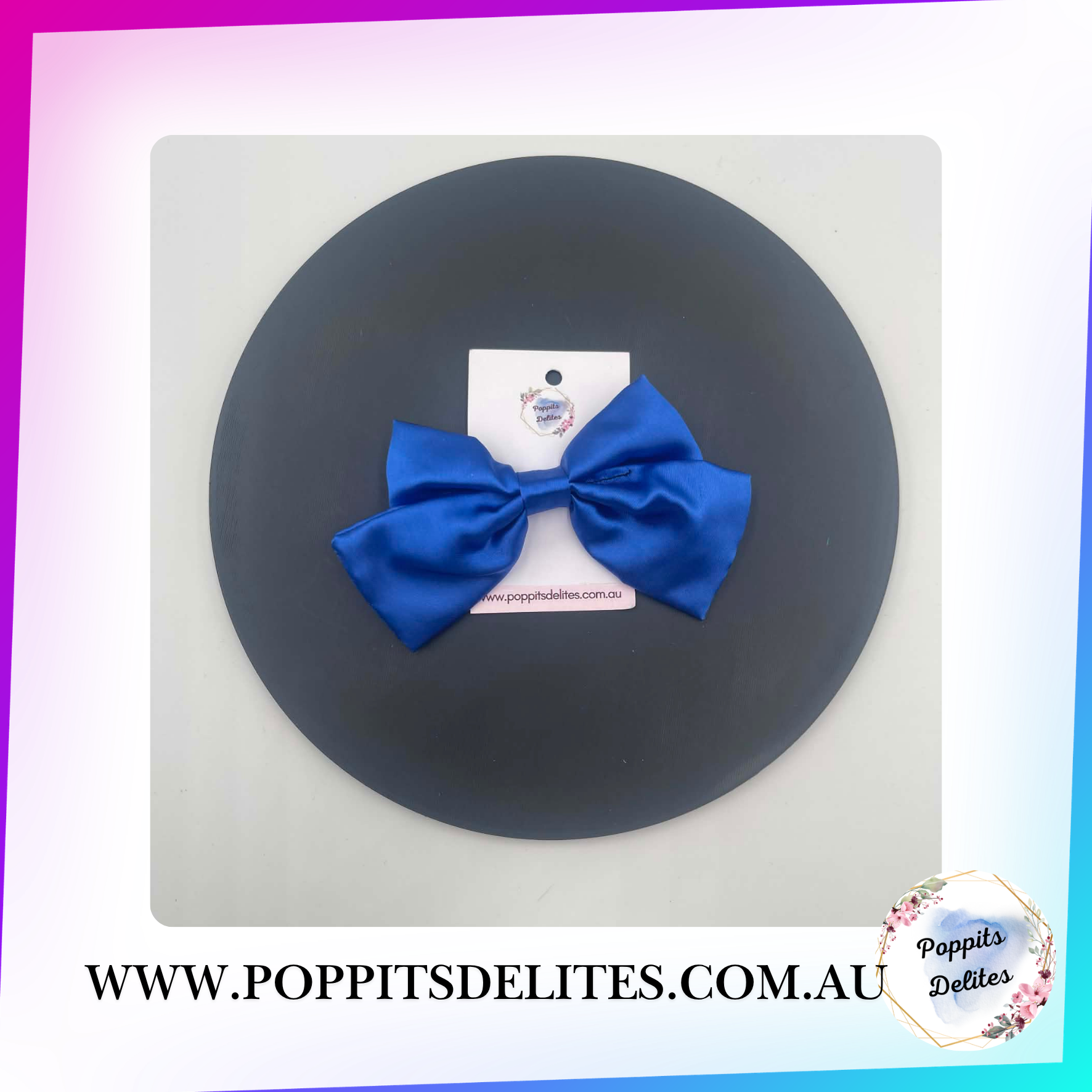 Dark Blue Satin Sailor Hair Bow - Poppits Delites