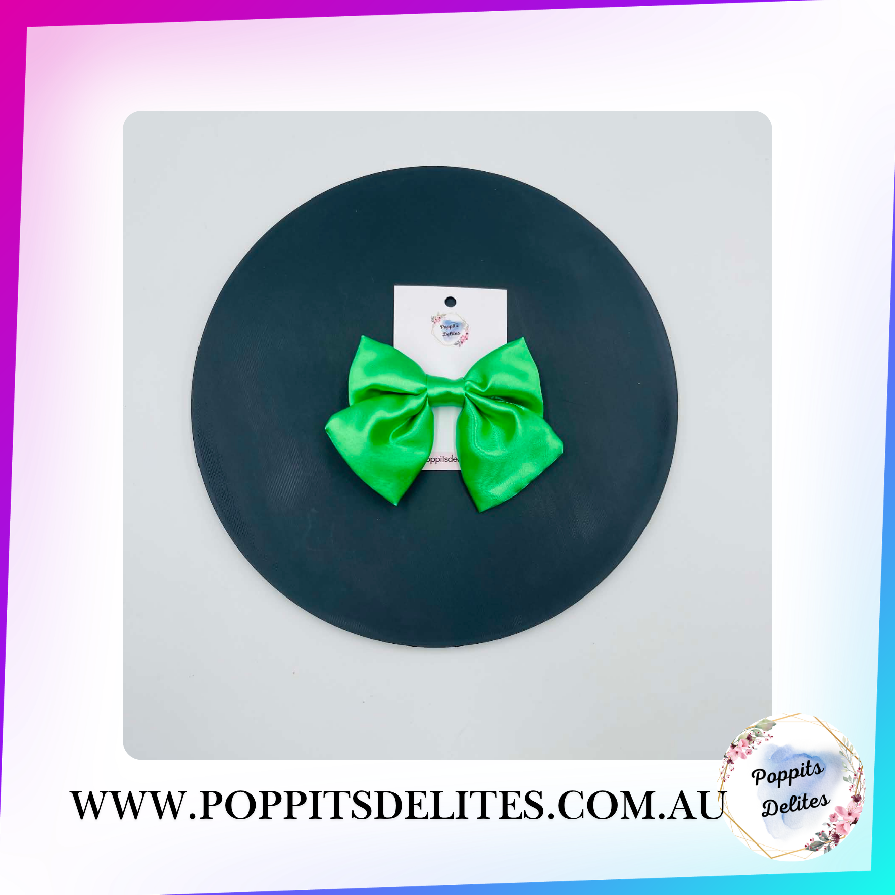 Green Satin Sailor Hair Bow - Poppits Delites