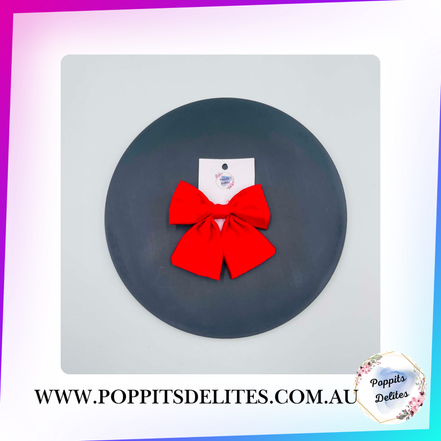 Red Satin Sailor Hair Bow - Poppits Delites